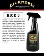 Bickmore Bick 5 leather care product with text on a black background