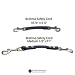 Two Brahma safety cords with measurements and brand name on a white background