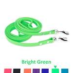 Green dog leash with metal clips on a white background
