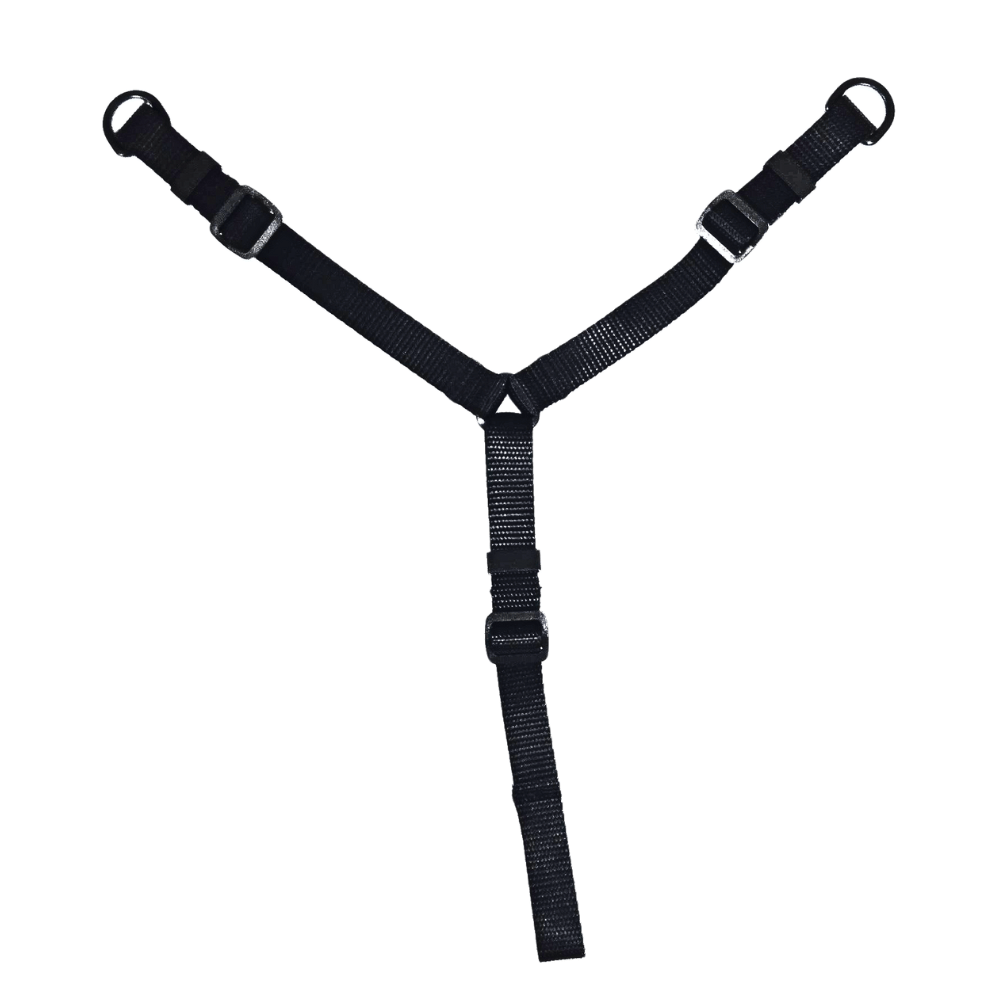 Medium 3/4" wide Y-shaped chest harness strap on white background