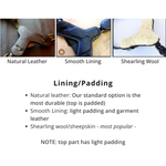 photos of three lining/padding options with text descriptions