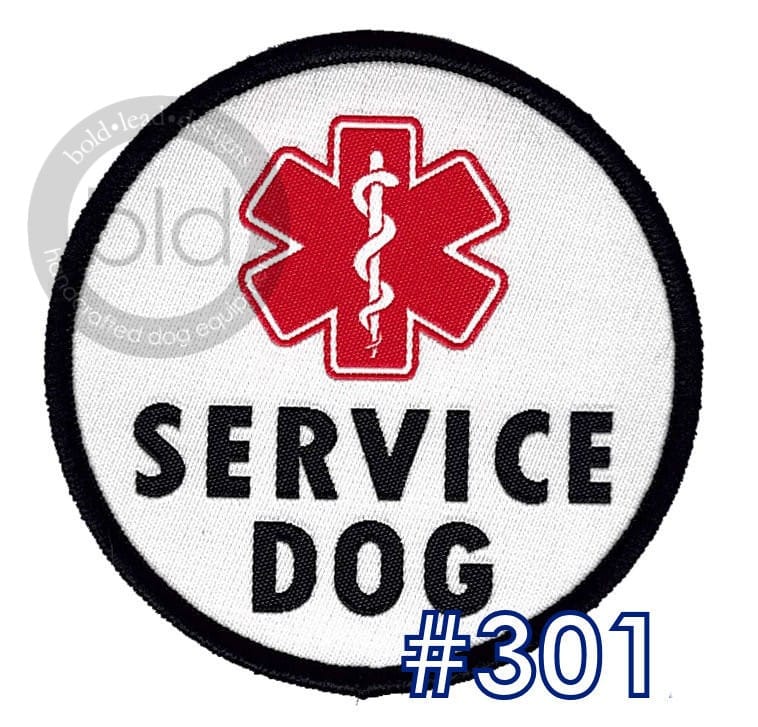 Service dog patch with red star of life symbol on a white background