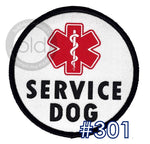 Service dog patch with red star of life symbol on a white background