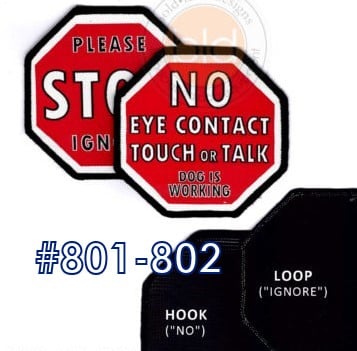 Two red stop signs with text  leash wraps with loop and hook options on a white background.