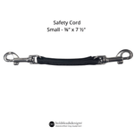 Black safety cord with metal clasps on a white background, labeled 'Safety Cord Small - 3/8" x 7 1/2"' by Bold Lead Designs.