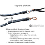 Dog leash with adjustable dog-end and hardware options on a white background