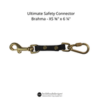 XS Ultimate Safety Connector with gold hardware and black leather strap on a white background