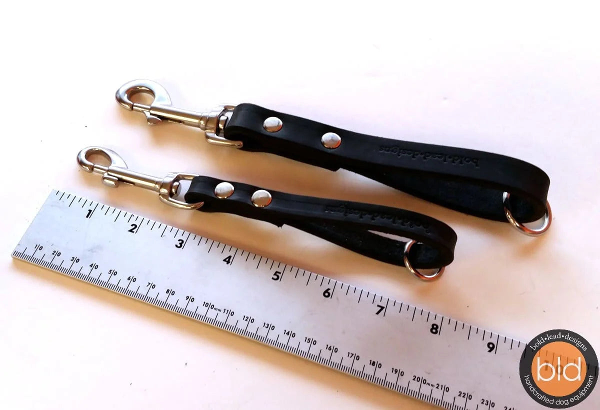 Two black Training Tabs hardware on a white background with a ruler for scale.
