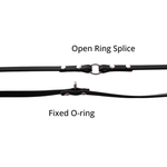 Two types of hose connections labeled 'Open Ring Splice' and 'Fixed O-ring' on a white background.
