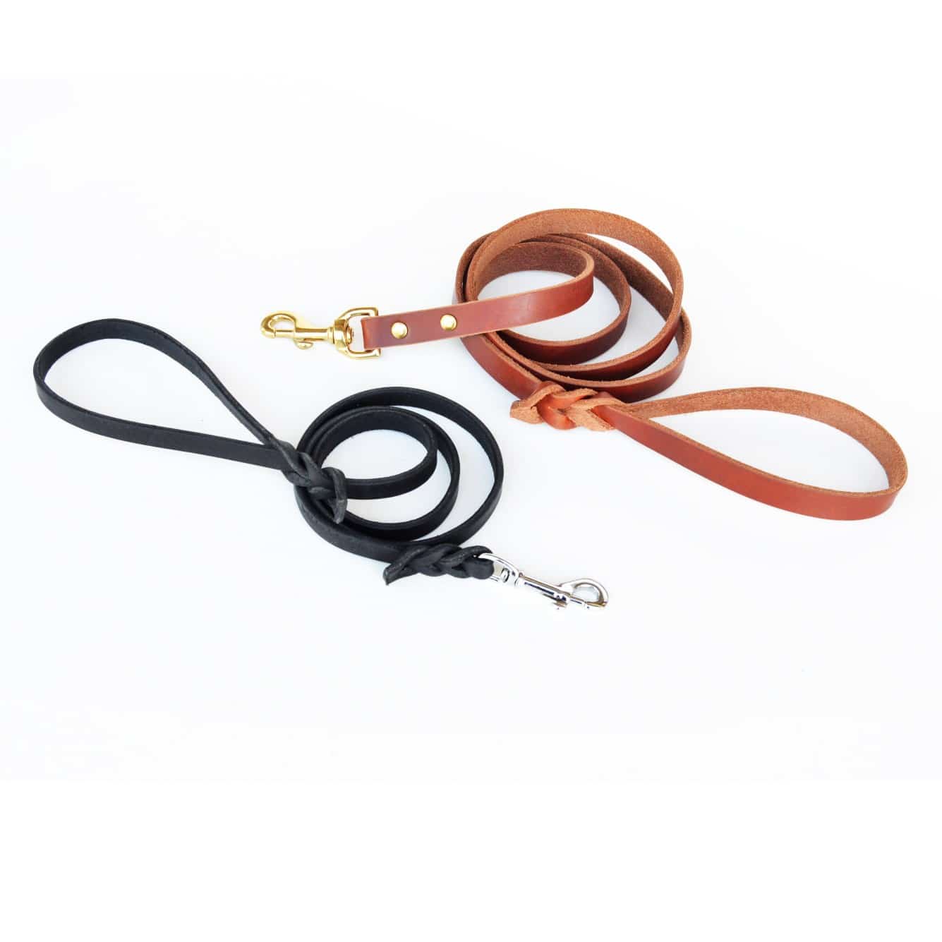 Traditional Lead feature image of medium black and XL tan leash